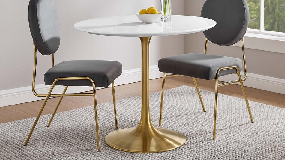 Tulip Wood Top Dining Table, 36" Round Gold Base