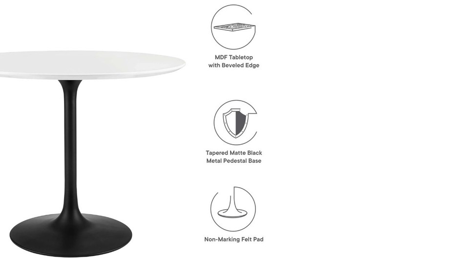 Tulip Wood Top Dining Table, 36" Round Black Base