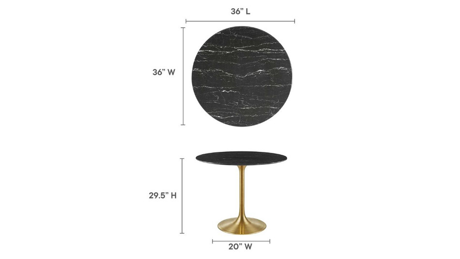 Tulip Marble Dining Table - 36" Round, Black Gold