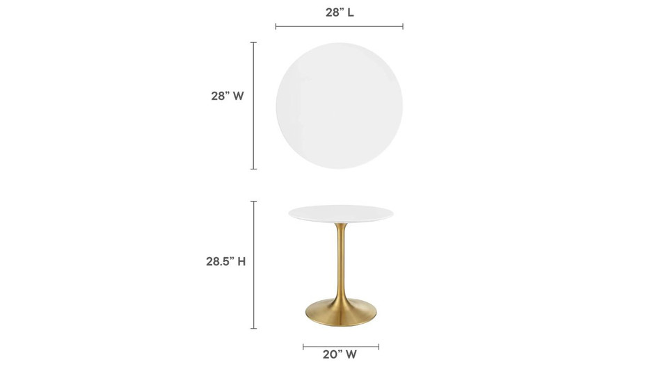 Tulip Wood Top Dining Table, 28" Round Gold Base
