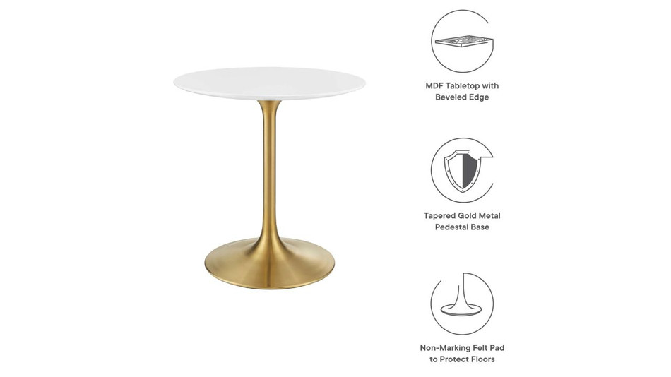 Tulip Wood Top Dining Table, 28" Round Gold Base