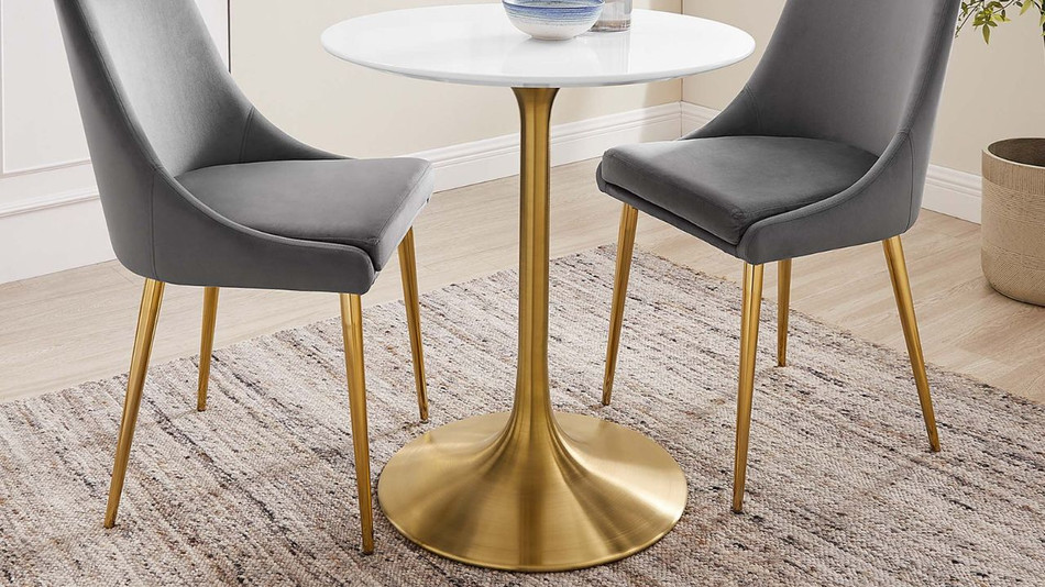 Tulip Wood Top Dining Table, 28" Round Gold Base