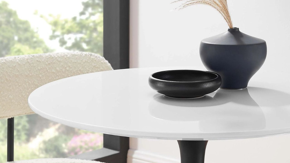 Tulip Wood Top Dining Table, 28" Round Black Base