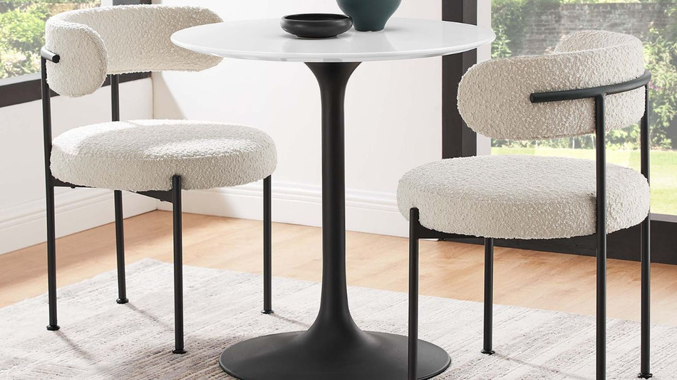 Tulip Wood Top Dining Table, 28" Round Black Base
