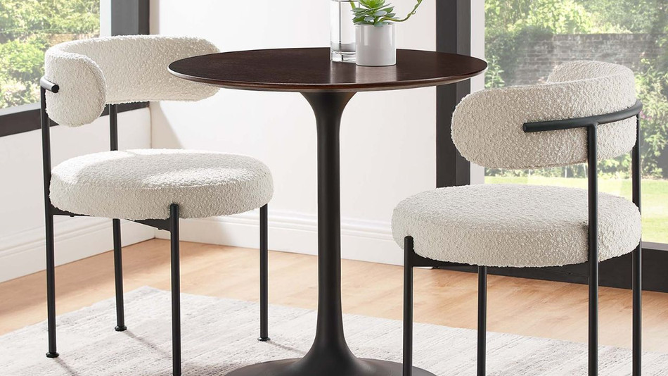 Tulip Wood Top Dining Table, 28" Round Cherry Black