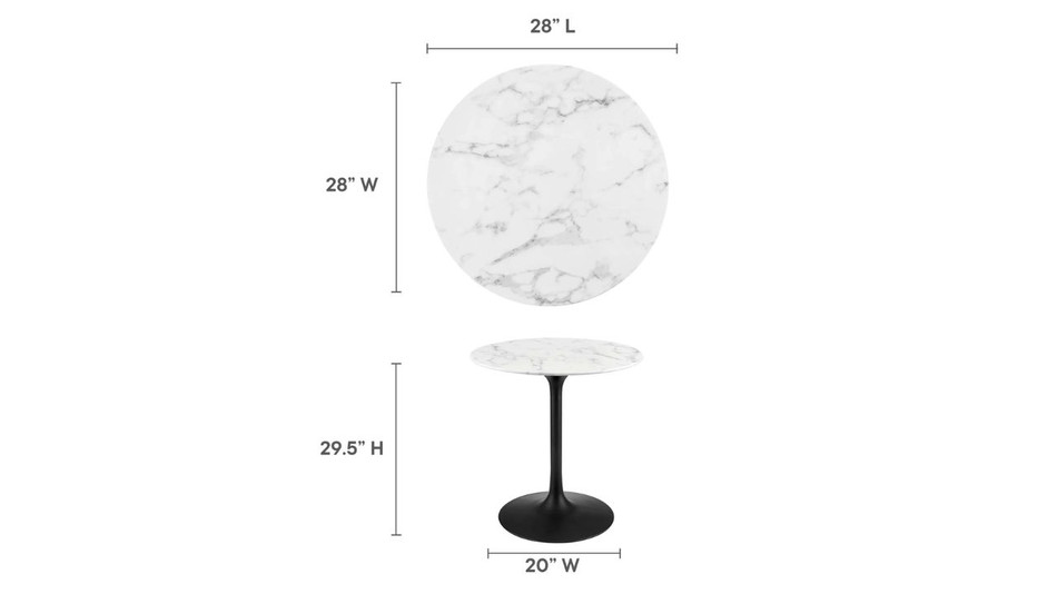 Tulip Marble Dining Table - 28" Round, Black Base