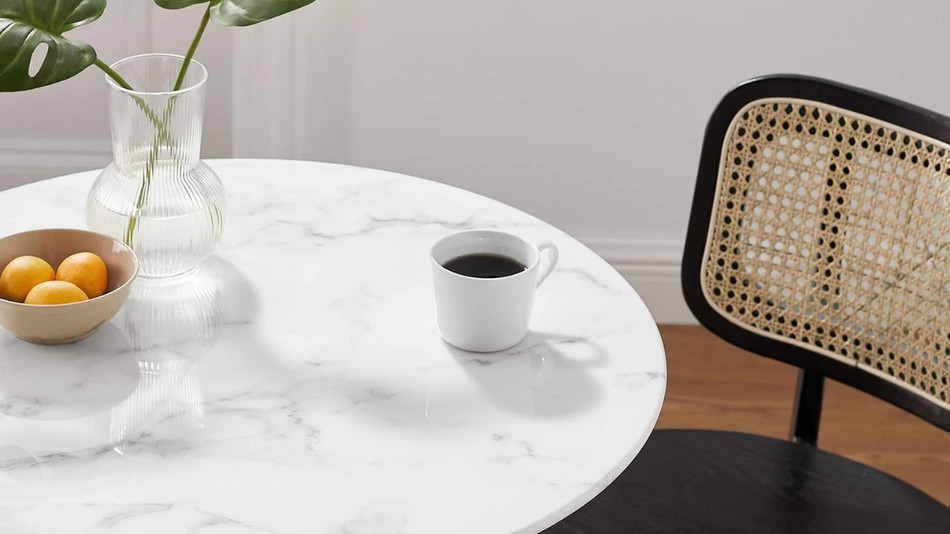 Tulip Marble Dining Table - 28" Round, Black Base