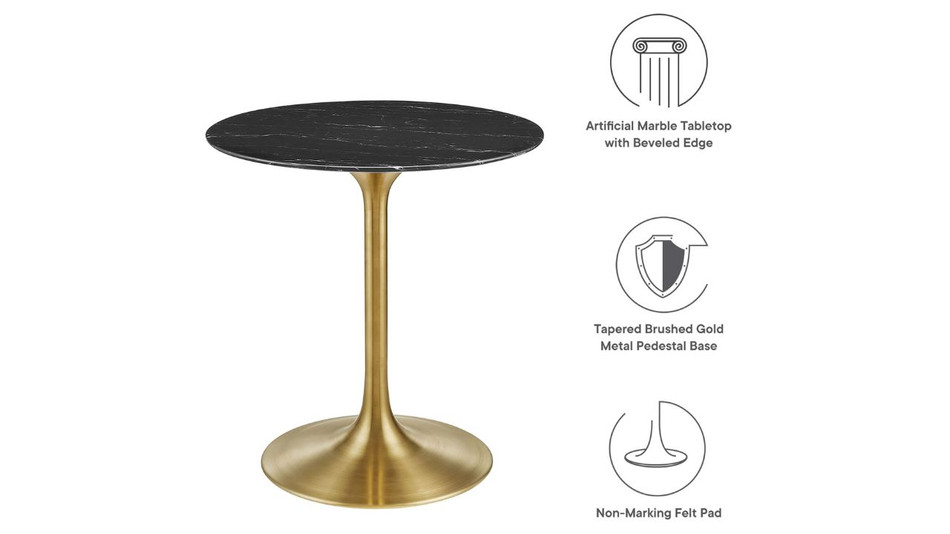 Tulip Marble Dining Table - 28" Round, Black Gold