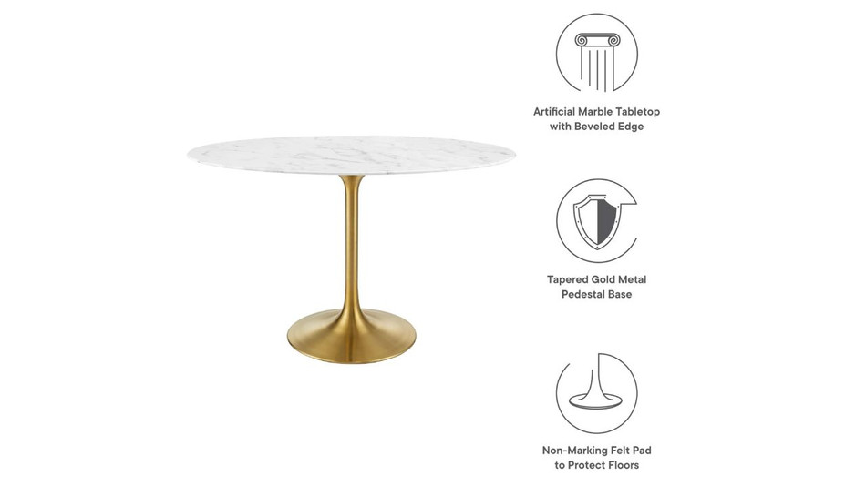 Tulip Marble Dining Table - 48" Oval, Gold Base