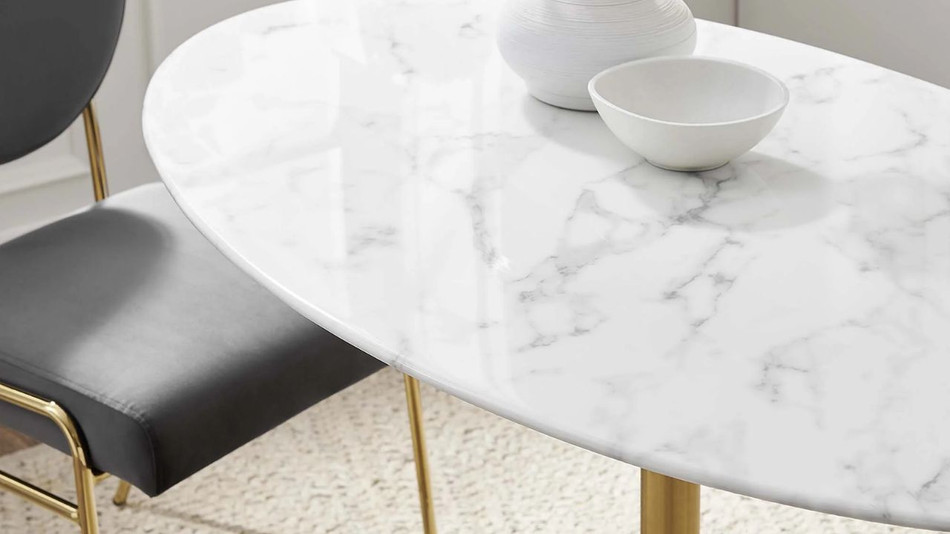 Tulip Marble Dining Table - 48" Oval, Gold Base