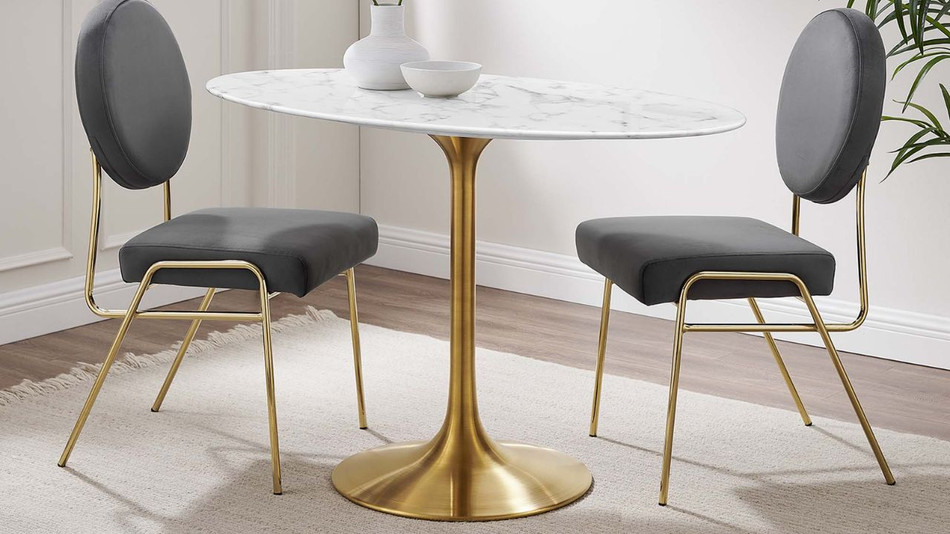 Tulip Marble Dining Table - 48" Oval, Gold Base
