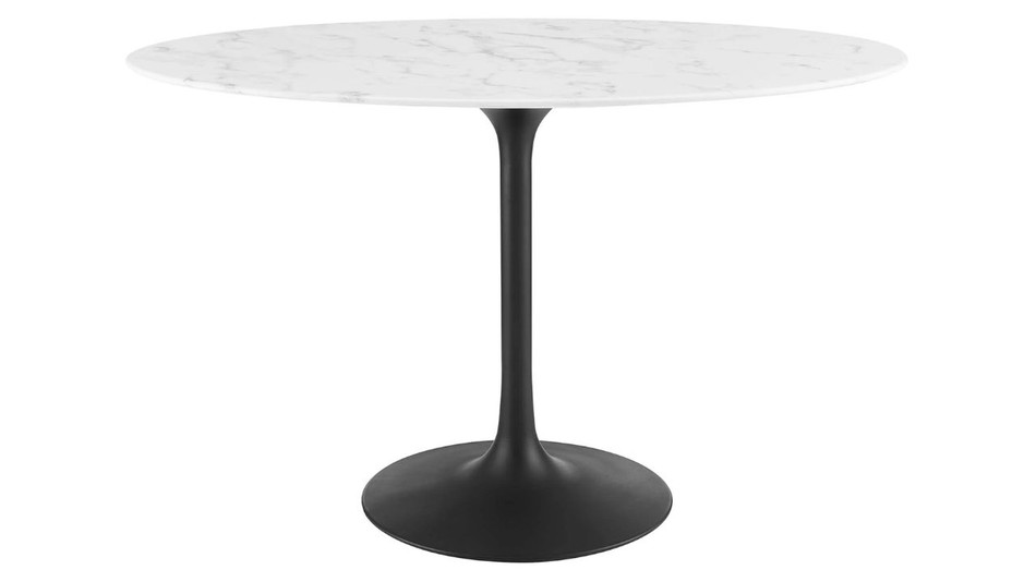 Tulip Marble Dining Table - 48" Oval, Black Base