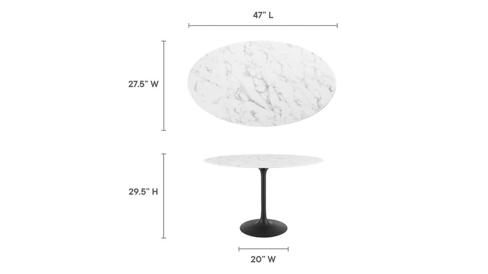 Tulip Marble Dining Table - 48" Oval, Black Base