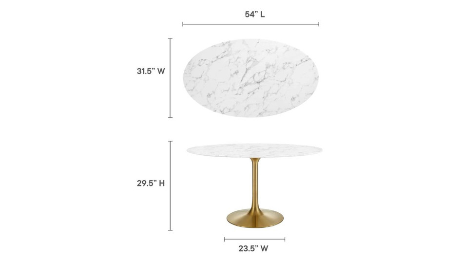Tulip Marble Dining Table - 54" Oval, Gold Base