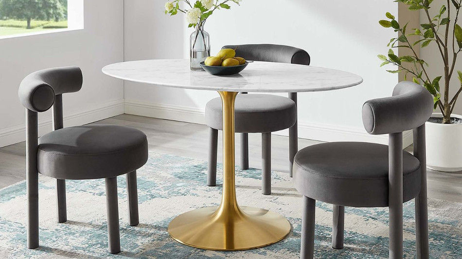Tulip Marble Dining Table - 54" Oval, Gold Base