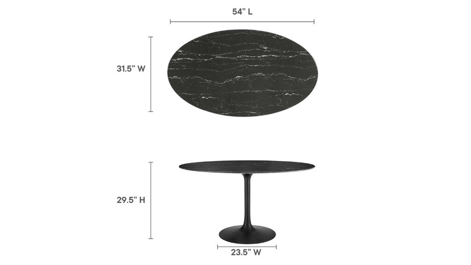 Tulip Marble Dining Table - 54" Oval, Black