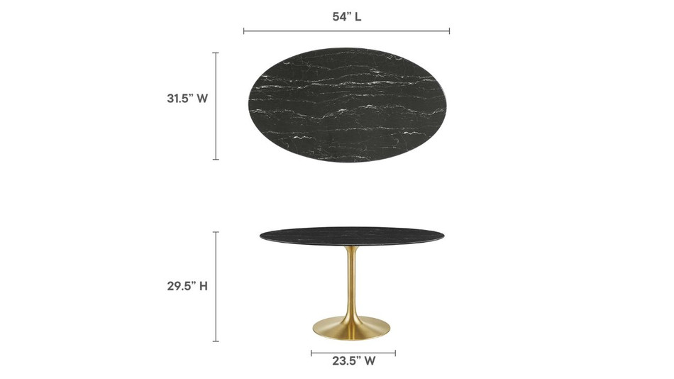 Tulip Marble Dining Table - 54" Oval, Black Gold
