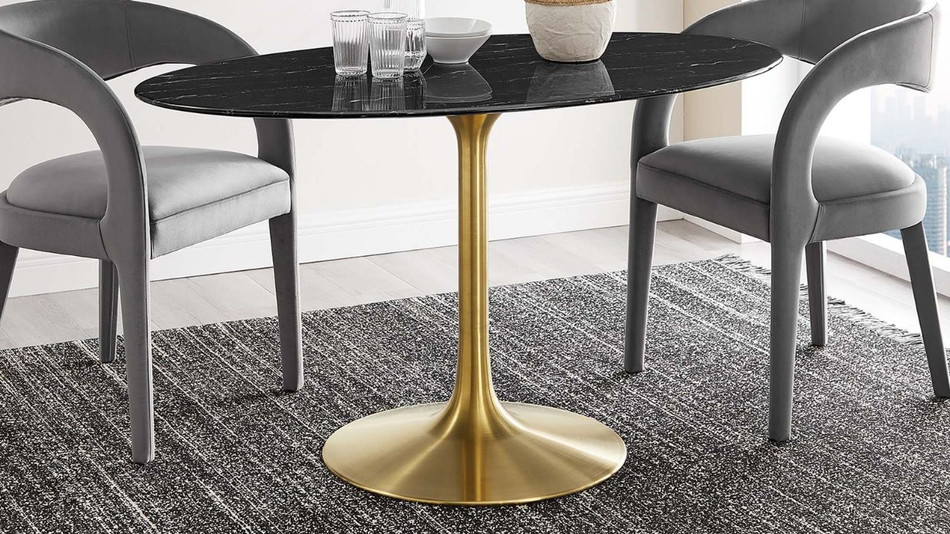 Tulip Marble Dining Table - 54" Oval, Black Gold
