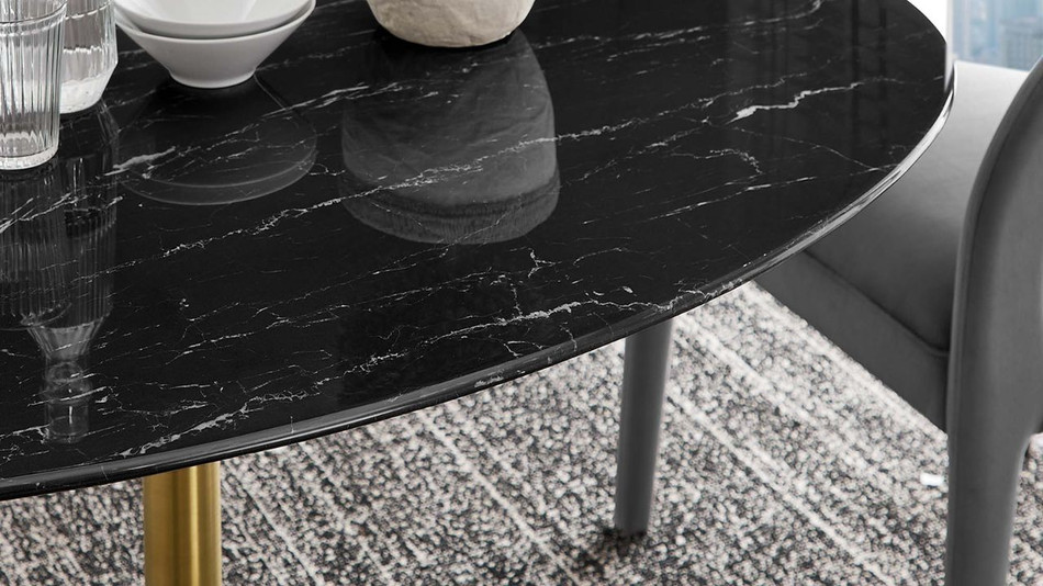 Tulip Marble Dining Table - 54" Oval, Black Gold