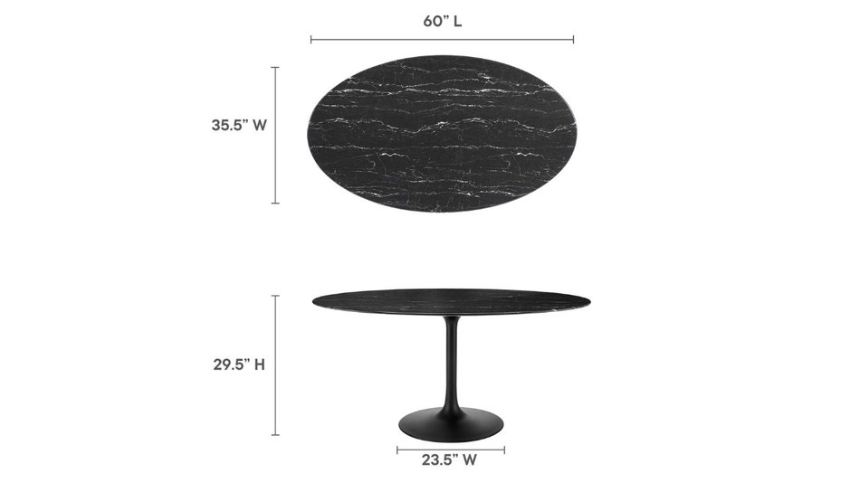 Tulip Marble Dining Table - 60" Oval, Black