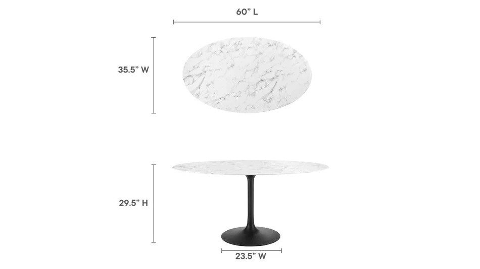 Tulip Marble Dining Table - 60" Oval, Black Base