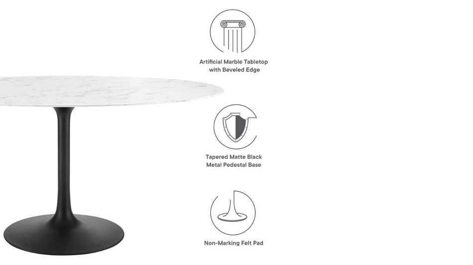 Tulip Marble Dining Table - 60" Oval, Black Base