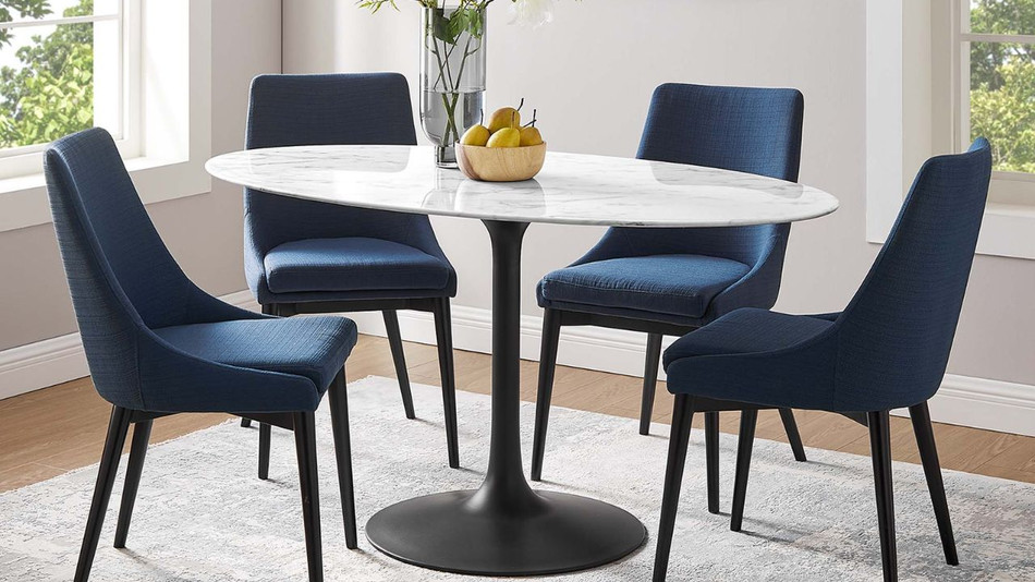 Tulip Marble Dining Table - 60" Oval, Black Base