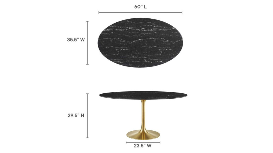 Tulip Marble Dining Table - 60" Oval, Black Gold