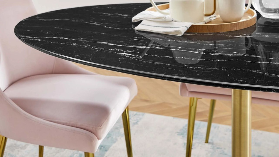 Tulip Marble Dining Table - 60" Oval, Black Gold