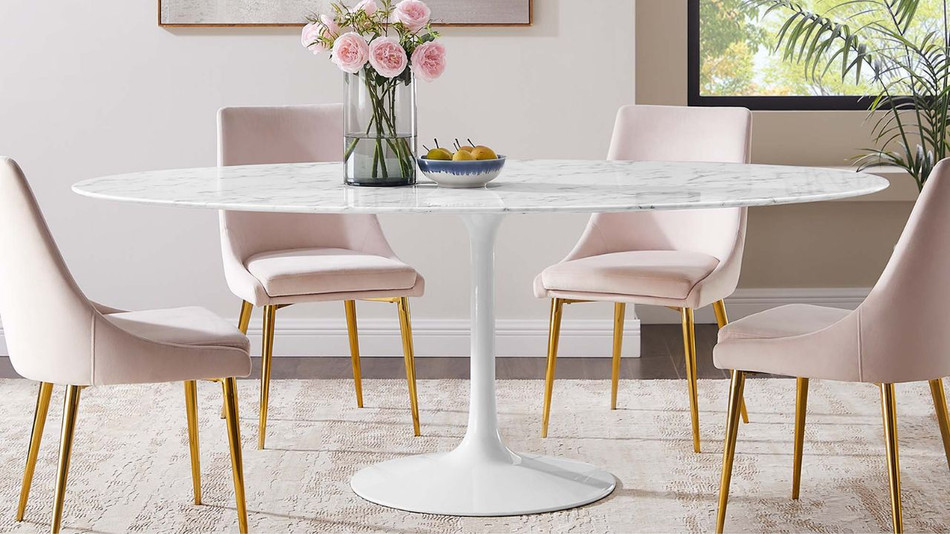 Tulip Marble Dining Table - 78" Oval