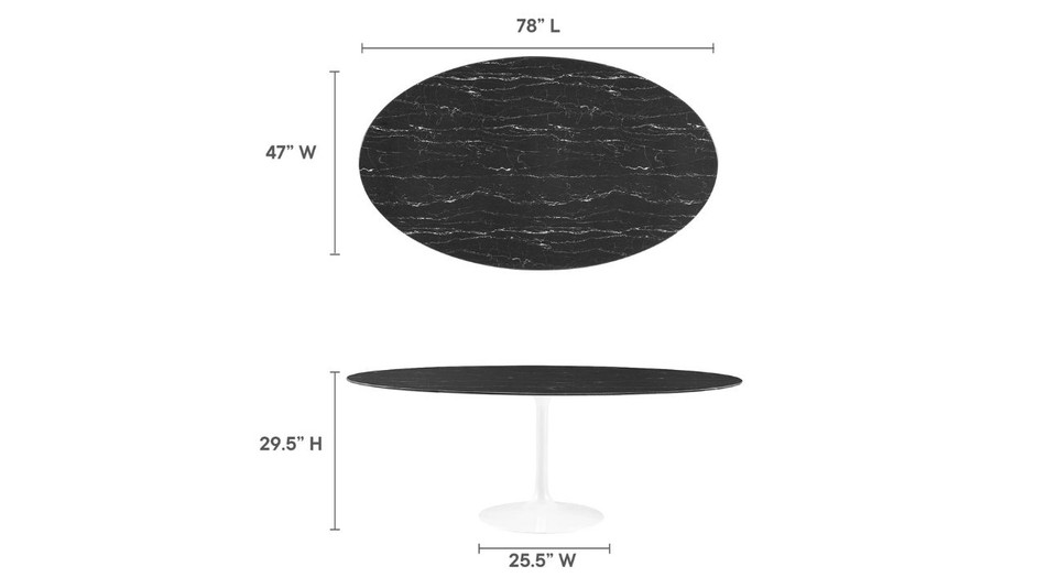 Tulip Marble Dining Table - 78" Oval, White Base