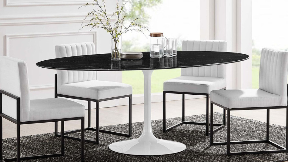 Tulip Marble Dining Table - 78" Oval, White Base
