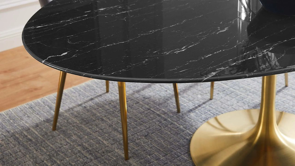 Tulip Marble Dining Table - 78" Oval, Black Gold