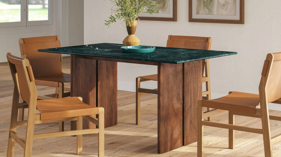 Valdora Marble Dining Table, 60" Walnut
