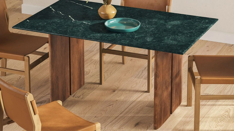 Valdora Marble Dining Table, 60" Walnut