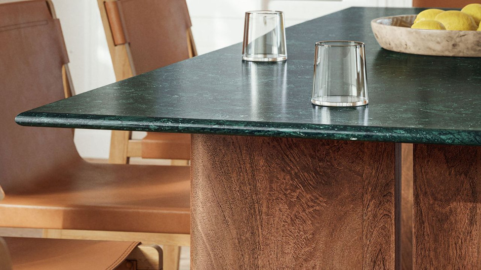 Valdora Marble Dining Table, 86" Walnut