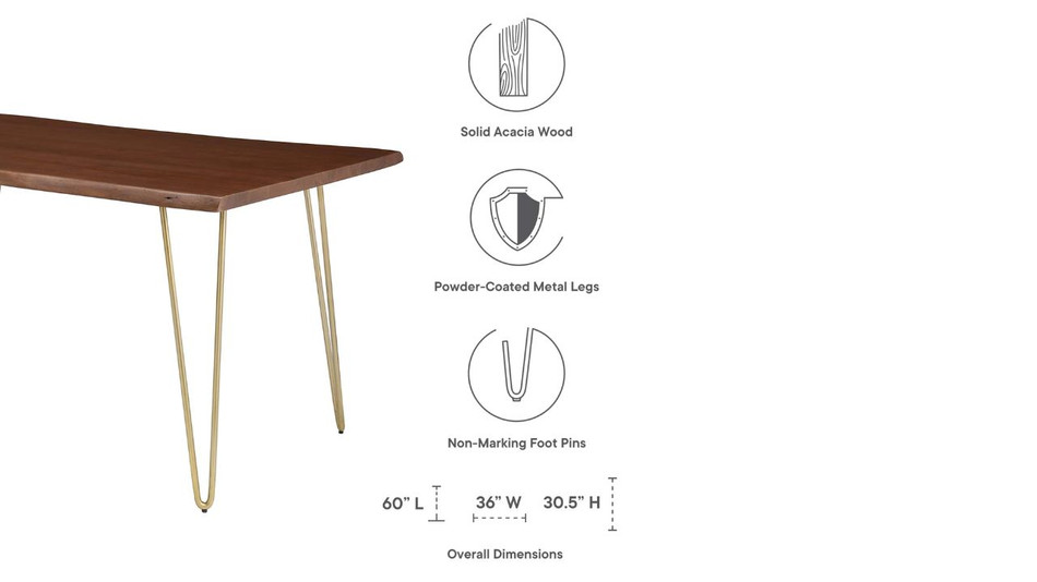 Oakridge Acacia Dining Table - 60", Walnut Gold