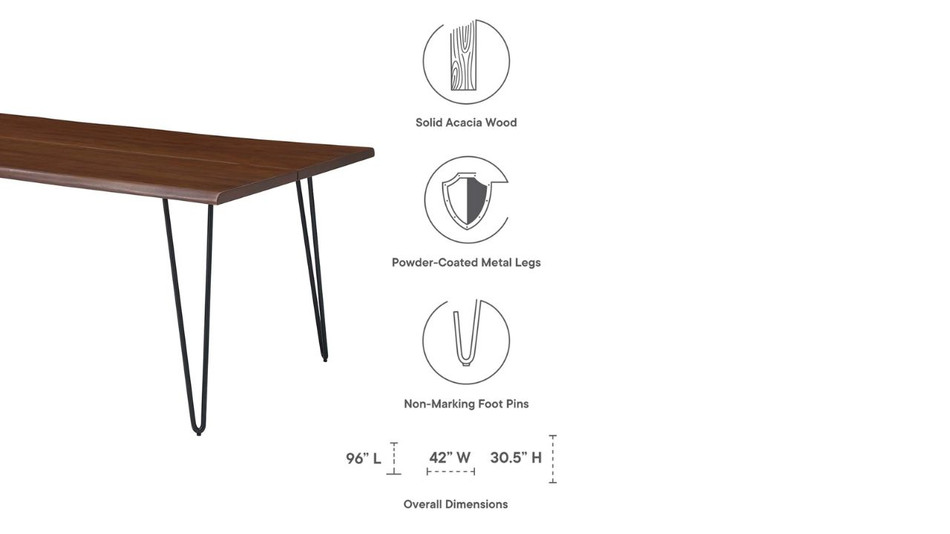 Oakridge Acacia Dining Table - 96", Walnut Black