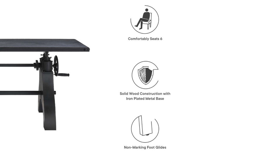 Ironcrest Adjustable Dining Table, 60" Black