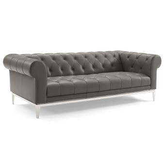 Idyll Tufted Button Upholstered Leather Chesterfield Sofa EEI-3441-GRY