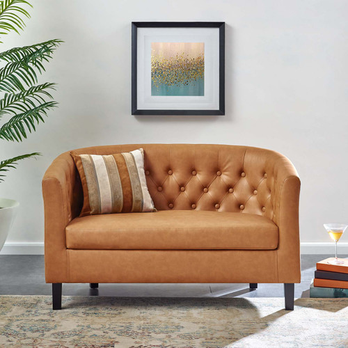 Prospect Upholstered Vinyl Loveseat Tan EEI-1043-TAN