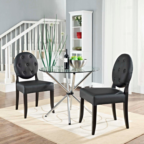 Button Dining Side Chair Set of 2 Black EEI-1279-BLK