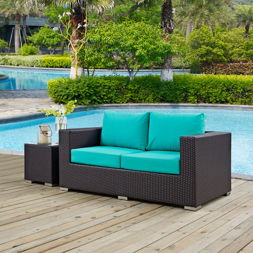 Convene Outdoor Patio Loveseat Espresso Turquoise EEI-1907-EXP-TRQ