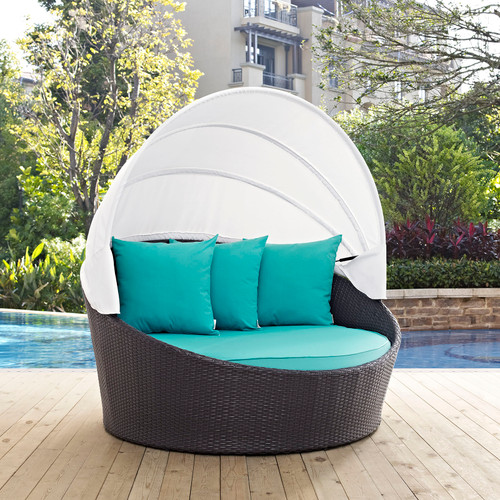 Convene Canopy Outdoor Patio Daybed Espresso Turquoise EEI-2175-EXP-TRQ