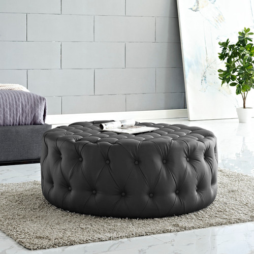 Amour Upholstered Vinyl Ottoman Black EEI-2224-BLK