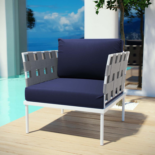 Harmony Outdoor Patio Aluminum Armchair White Navy EEI-2602-WHI-NAV