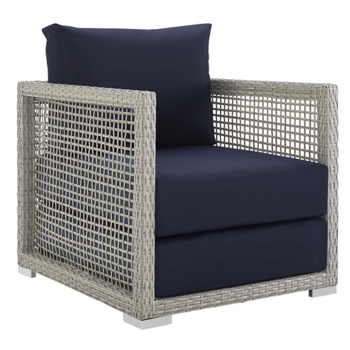 Aura Rattan Outdoor Patio Armchair Gray Navy EEI-2918-GRY-NAV