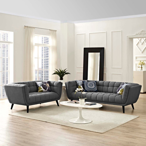 Bestow 2 Piece Upholstered Fabric Sofa and Loveseat Set Gray EEI-2975-GRY-SET