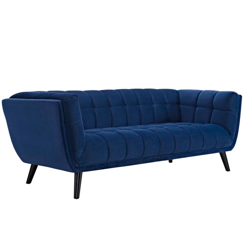 Bestow 3 Piece Performance Velvet Sofa Loveseat and Armchair Set Navy EEI-2978-NAV-SET