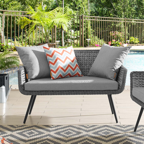 Endeavor Outdoor Patio Wicker Rattan Loveseat Gray Gray EEI-3024-GRY-GRY